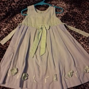 Girls Mint and Lavender Floral A-Line Dress with Waist Sash